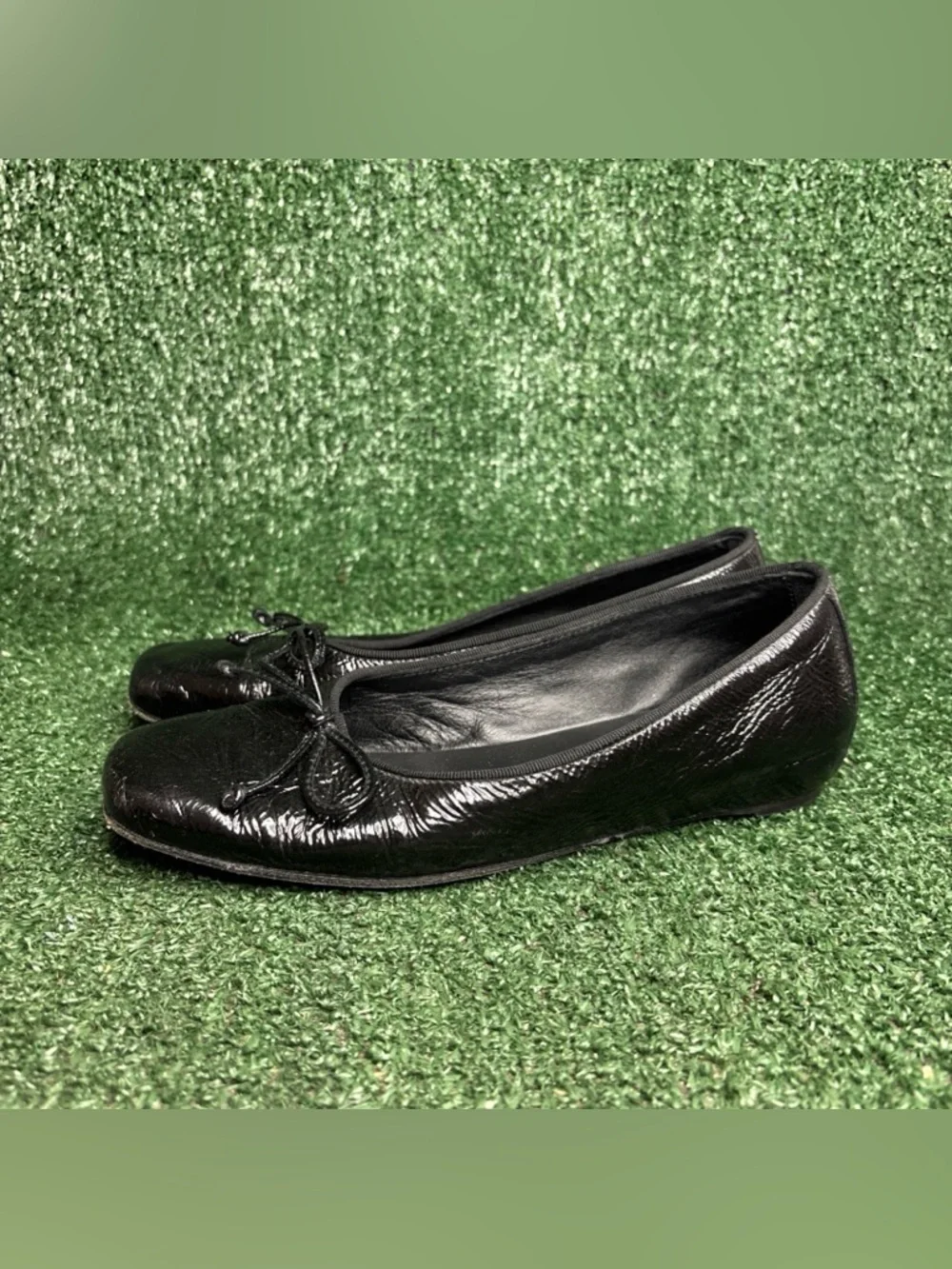 M Gemi The Danza Ballet Flats Black Patent Leather Square Toe Bow Women's Size 6